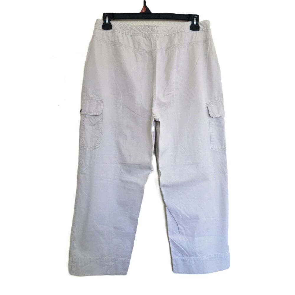 Women's Cargo Pants Size 14 Khaki Cropped Casual Mid Rise Twill Utility - Picture 3 of 9